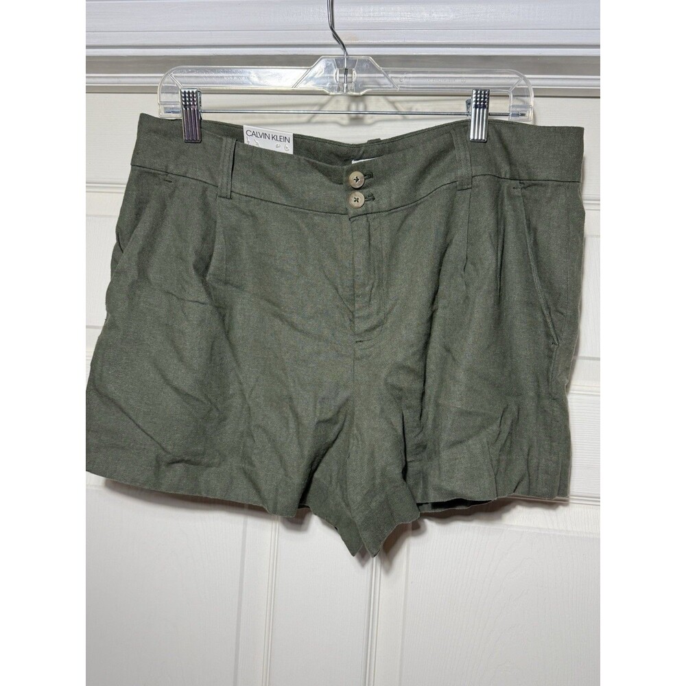 Calvin Klein Women’s Linen‑Blend Utility Shorts – Size 12 – Green – NWT